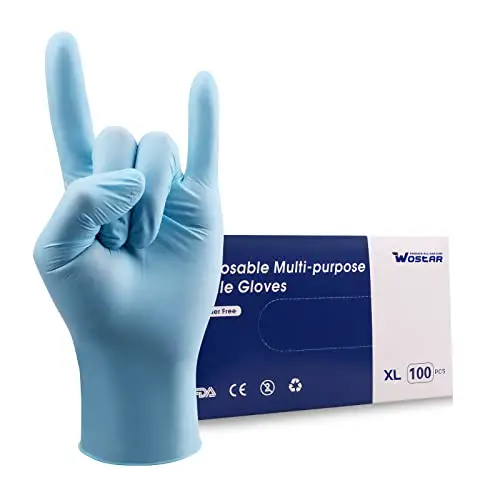 Wostar Disposable Gloves Large Powder & Latex Free 4mil 100 Pcs Exam Disposable Nitrile Non-Sterile Gloves