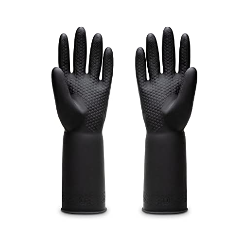 Uxglove Chemical Resistant Latex Gloves,Cleaning Protective Safety Work Heavy Duty Rubber Gloves,12.6',Black 1 Pair Size Large