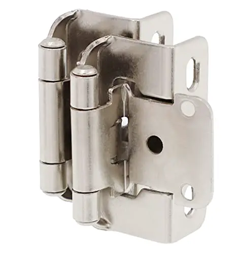 DecoBasics Brushed Nickel Cabinet Hinges for Kitchen Cabinets (10 Pair-20 Pcs) -1/2' Overlay Partial Wrap Around Self Closing Cabinet Door Hinges for Face Frame Kitchen Cabinet Hinges w/Screw & Bumper