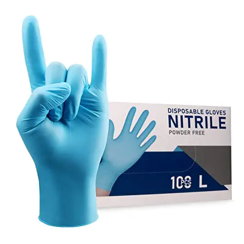 Wostar Disposable Gloves Large Powder & Latex Free 4mil 100 Pcs Exam Disposable Nitrile Non-Sterile Gloves