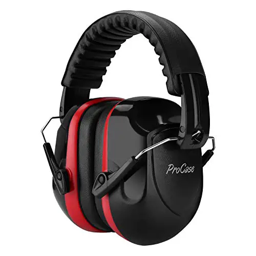 ProCase Noise Reduction Safety Ear Muffs, Hearing Protection Earmuffs, NRR 28dB Noise Sound Protection Headphones for Shooting Gun Range Mowing Construction Woodwork Adult Kids -Red