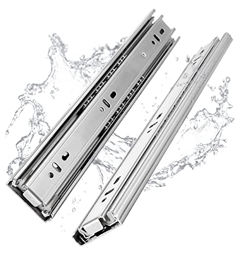 YENUO Stainless Steel Full Extension Drawer Slides Side Mount 10 12 14 16 18 20 22 24 inch Ball Bearing Metal Rails Track Guide Glides Runners Heavy Duty 100lbs 1/5/10 Pair (5 Pairs, 12 Inch)