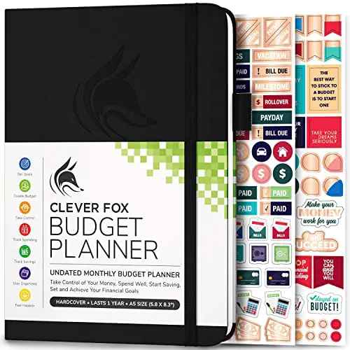 Clever Fox Budget Book - Expense Tracker Notebook. Monthly Budgeting Organizer, Finance Logbook & Accounts Book to Take Control of Your Money. Undated Bill Tracker, Start Anytime. A5 Size - Black