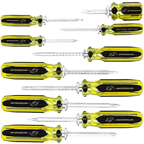 Screwdriver Set 4 Pieces Phillips and Slotted Head - ADJUSTABLE LENGTH and REVERSIBLE DUAL END, Heavy Duty, MAGNETIC TIPS - EASY TO USE Compact, Portable Toolkit With ZIPPER BAG