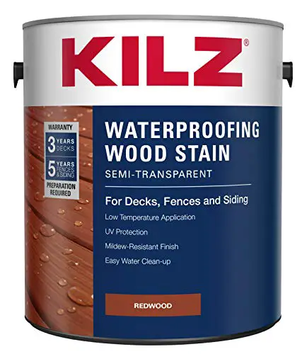 KILZ Waterproofing Wood Stain, Exterior, Semi-Transparent, Redwood, 1 Gallon